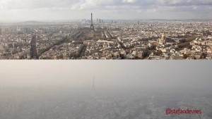 La Tour Eiffel vue par Stefan de Vries. En haut, Paris en dehors du pic de pollution. En bas, Paris le 13 mars 2014. Source : stefandevries sur Twitter.