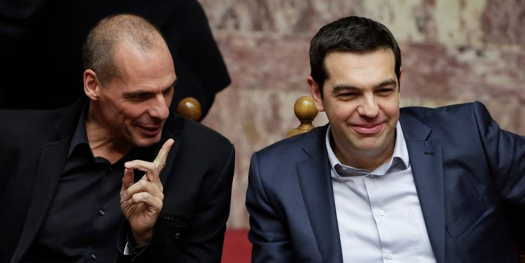 Alexis Tsipras, accompagné de son Ministre des Finances Yanis Varoufakis